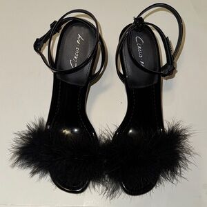 Circus Ny Brenna Black Feathered Women's Sandals